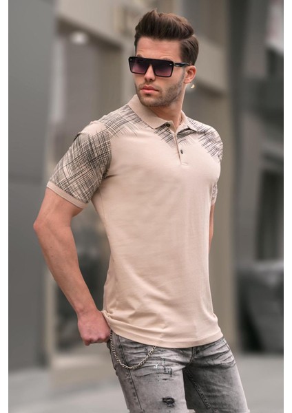 Bej Desenli Polo Yaka Erkek Tişört 6082