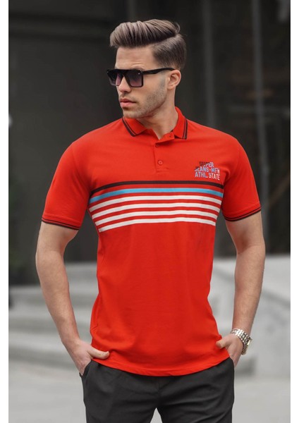 Kırmızı Çizgili Polo Yaka Tişört 5869