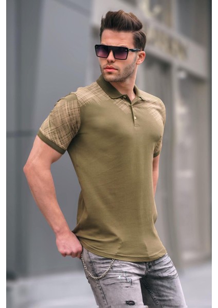 Haki Desenli Polo Yaka Erkek Tişört 6082