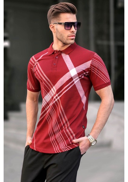 Bordo Desenli Polo Yaka Erkek Tişört 6079