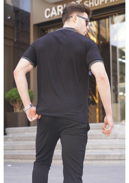 Siyah Basic Regular Fit Erkek Polo Yaka Tişört 6100 fiyatları
