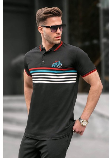 Siyah Çizgili Polo Yaka Tişört 5869