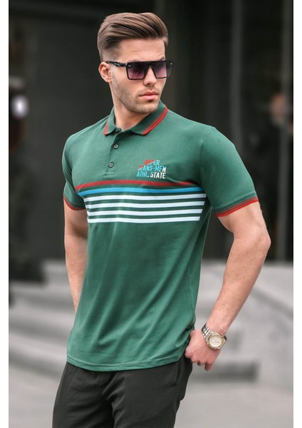 Yeşil Çizgili Polo Yaka Tişört 5869