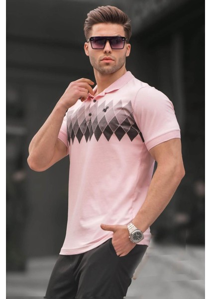 Pudra Desenli Polo Yaka Erkek Tişört 6106