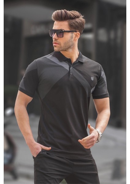 Siyah Desenli Polo Yaka Erkek Tişört 6081