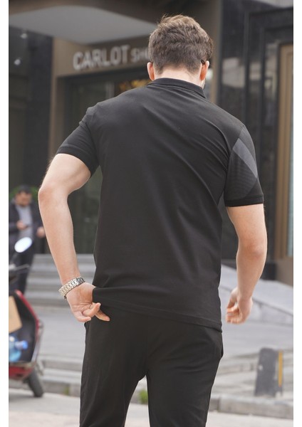 Siyah Desenli Polo Yaka Erkek Tişört 6081 fiyatları