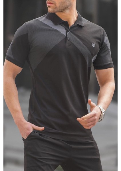 Siyah Desenli Polo Yaka Erkek Tişört 6081 modelleri
