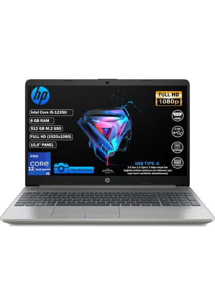 250 G9 Intel Core i5-1235U 8 GB 512 GB SSD FreeDos 15.6" FHD 6Q8M5ES Taşınabilir Dizüstü Bilgisayar