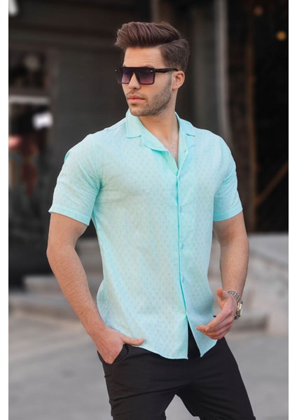 Turkuaz Slim Fit %100 Pamuk Kısa Kol Erkek Gömlek 5585