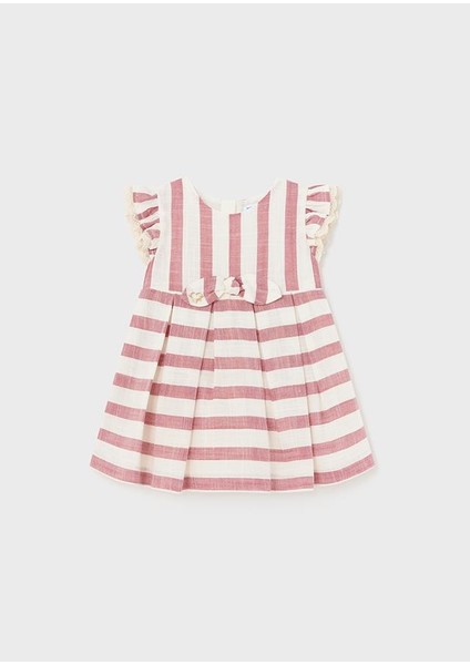 Kız Bebek Fisto Kollu Çizgili Elbise
