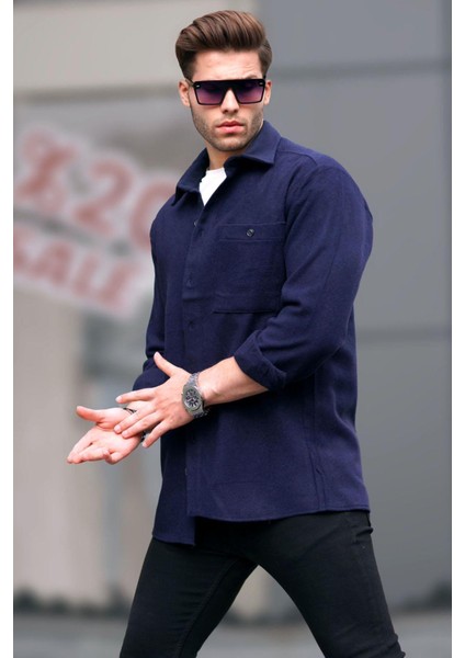 Lacivert Regular Fit Basic Erkek Gömlek 6725