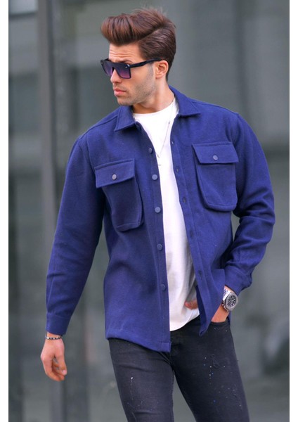 Lacivert Oversize Oduncu Erkek Gömlek 6709