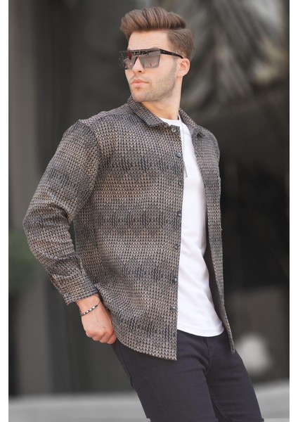 Bej Desenli Erkek Oduncu Gömlek 6711