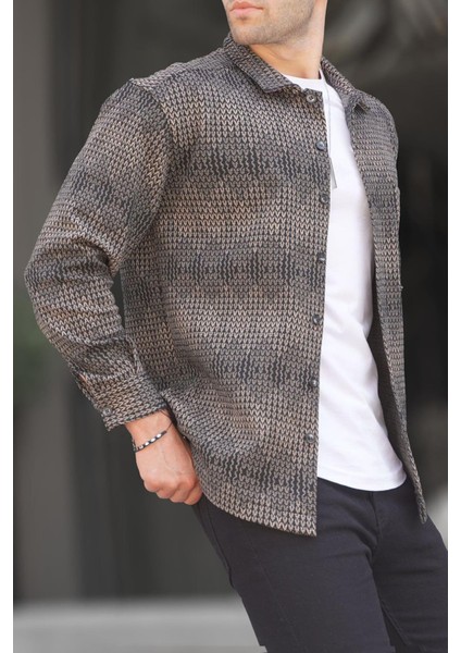 Bej Desenli Erkek Oduncu Gömlek 6711 modelleri