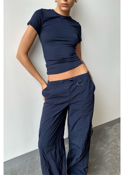 Kadın Lacivert Kısa Kol Tişört %100 Polyester Bisiklet Yaka Günlük Kullanım için fiyatları