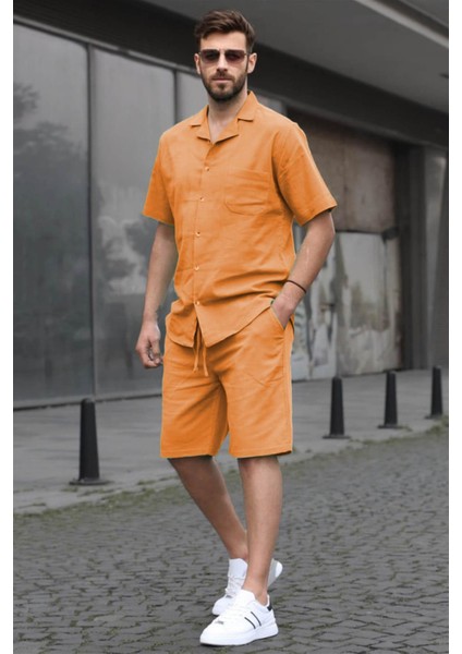 Erkek Turuncu Basic Oversize Gömlek Takımı 5588