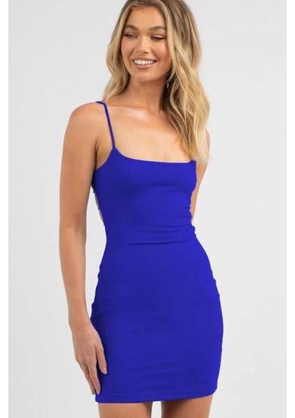 Saks Askılı Mini Basic Kadın Elbise MG1711