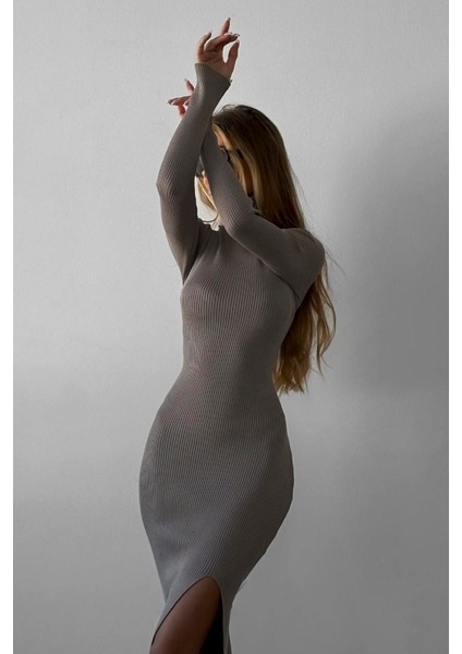 Vizon Balıkçı Yaka Yırtmaçlı Kadın Elbise MG1735 fiyatları