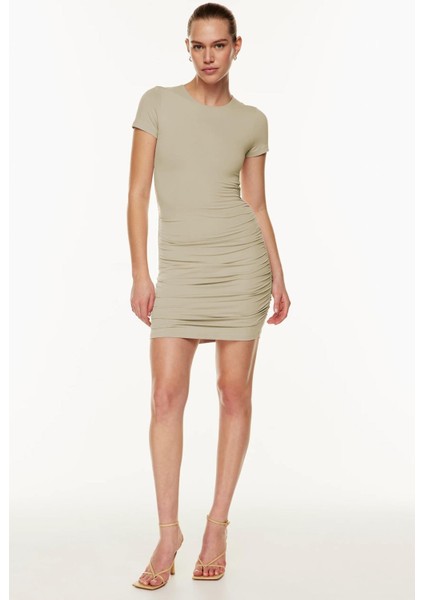 Camel Büzgülü Mini Kadın Elbise MG1739