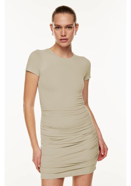 Camel Büzgülü Mini Kadın Elbise MG1739 fiyatları