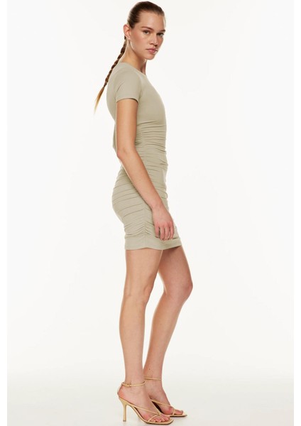 Camel Büzgülü Mini Kadın Elbise MG1739 fırsatları