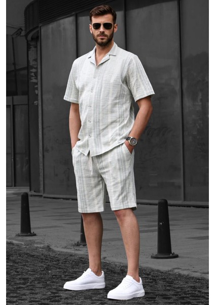 Gri Çizgili Erkek Şort Takımı 6701