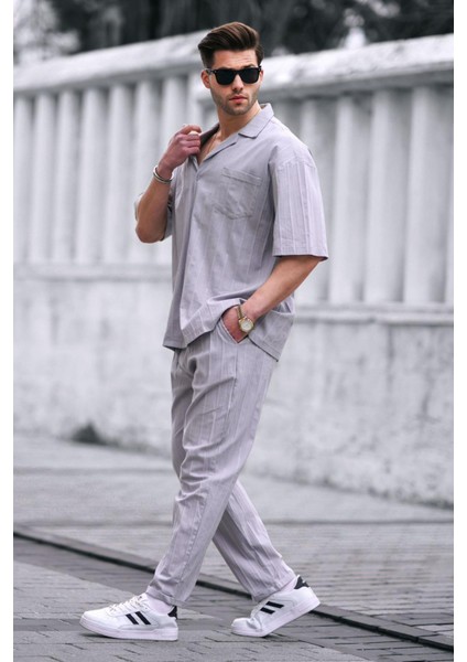 Erkek Gri Gömlek-Pantolon Takımı 5936