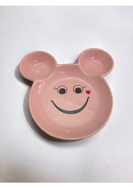 Eğlenceli Çocuk Gülen Yüz Emojili Mama, Yemek, Kahvaltı ve Pasta Tabağı 1 Adet Pembe