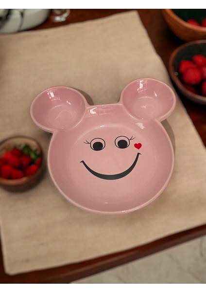 Eğlenceli Çocuk Gülen Yüz Emojili Mama, Yemek, Kahvaltı ve Pasta Tabağı 1 Adet Pembe fiyatları