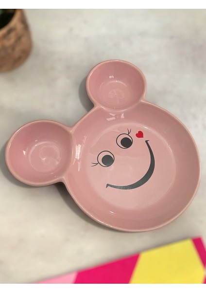 Eğlenceli Çocuk Gülen Yüz Emojili Mama, Yemek, Kahvaltı ve Pasta Tabağı 1 Adet Pembe modelleri
