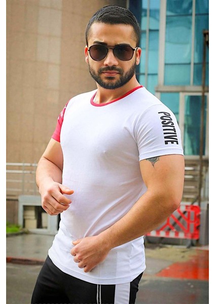 Kol Baskılı Beyaz Tişört 4021