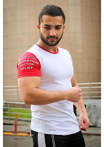 Kol Baskılı Beyaz Tişört 4021 fiyatları