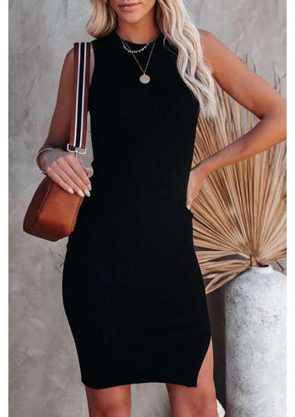 Siyah Sıfır Kol Mini Basic Elbise MG1727