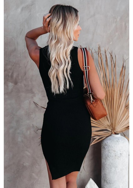 Siyah Sıfır Kol Mini Basic Elbise MG1727