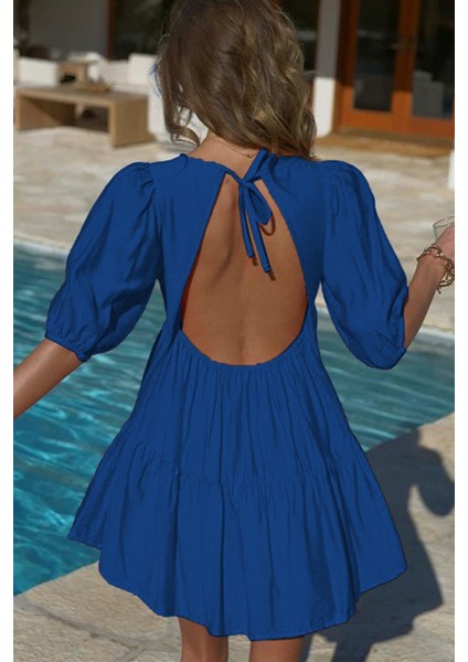 Saks Sırt Dekolteli Basic Kısa Elbise modelleri