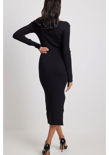 Siyah Kare Yaka Triko Uzun Elbise MG1719 fırsatları