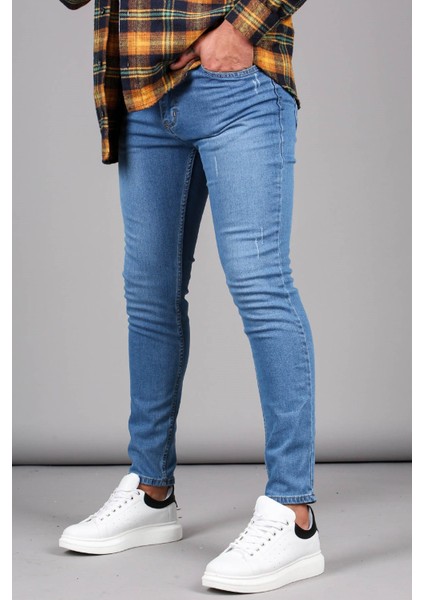 Erkek Mavi Tırnaklı Skinny Fit Jean 6341