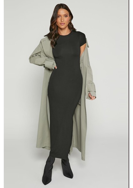 Siyah Basic Yarım Balıkçı Yırtmaçlı Uzun Elbise MG1989 fiyatları