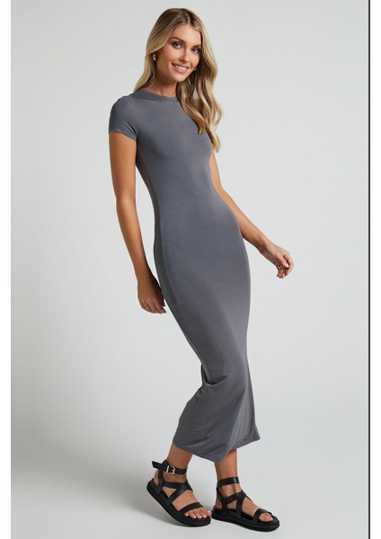 Füme Basic Yarım Balıkçı Yırtmaçlı Uzun Elbise MG1989 fiyatları