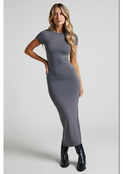 Füme Basic Yarım Balıkçı Yırtmaçlı Uzun Elbise MG1989 indirimleri