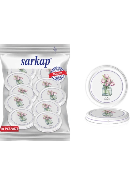 Hijyenik Paketli 10 Adet Kavanoz Kapağı – Tulips Çiçek - 82MM