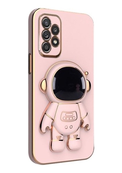 Samsung Galaxy A53 5g Kılıf Kamera Korumalı Astronot Desenli Standlı Silikon Pembe