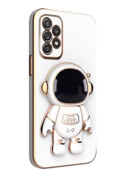 Samsung Galaxy A13 4g Kılıf Kamera Korumalı Astronot Desenli Standlı Silikon Beyaz