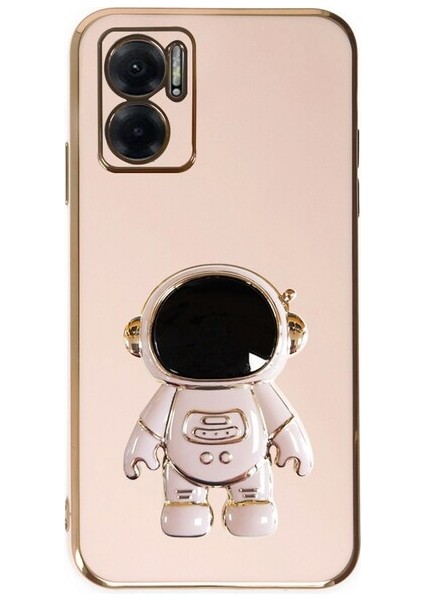 Xiaomi Redmi Note 11E Kılıf Kamera Korumalı Astronot Desenli Standlı Silikon Pembe