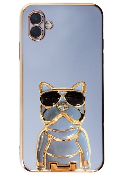 Samsung Galaxy A04 Kılıf Kamera Korumalı Köpek Desenli Standlı Silikon Mavi