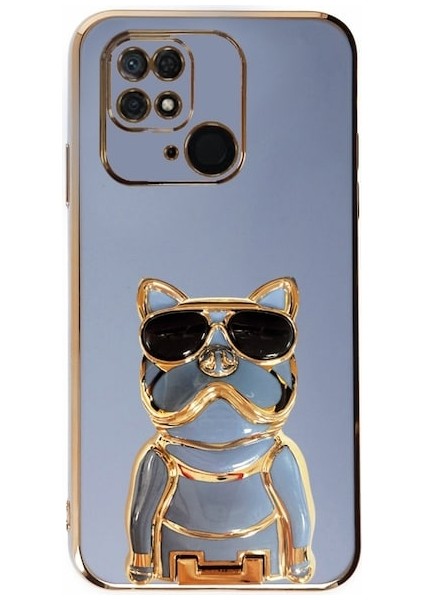 Xiaomi Poco C40 Kılıf Kamera Korumalı Köpek Desenli Standlı Silikon Mavi