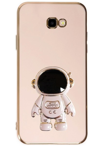 Samsung Galaxy J7 Prime Kılıf Kamera Korumalı Astronot Desenli Standlı Silikon Pembe