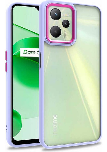 Realme C35 Kılıf Flora Sert Silikon Arkası Cam Şeffaf Mor
