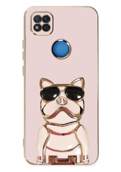Xiaomi Redmi 9c Kılıf Kamera Korumalı Köpek Desenli Standlı Silikon Pembe
