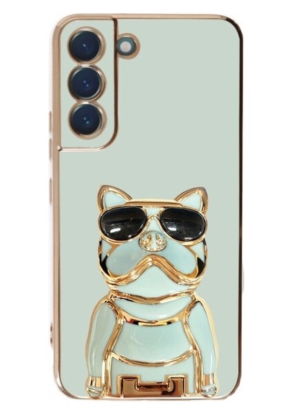 Samsung Galaxy S21 Fe Kılıf Kamera Korumalı Köpek Desenli Standlı Silikon Yeşil
